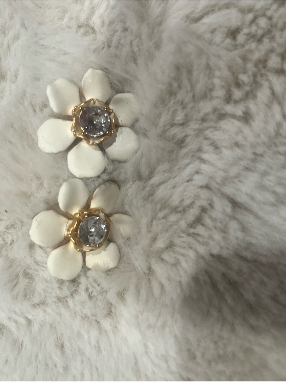 J. Crew White Flower Crystal Center Stud Earrings - Gold Accents